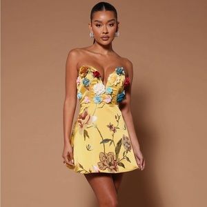 Teresa Embroidered Floral Yellow Mini Dress Fashion Nova